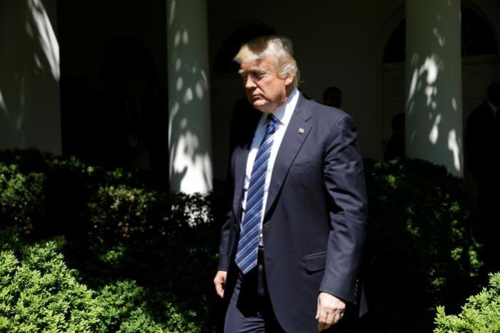 U.S. President Donald Trump arrives in the Rose Garden of the White House in Washington, U.S., May 2, 2017.