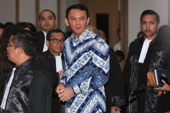 Jakarta Governor Basuki Tjahaja Purnama is seen inside a court during his trial for blasphemy in Jakarta, Indonesia May 9, 2017.