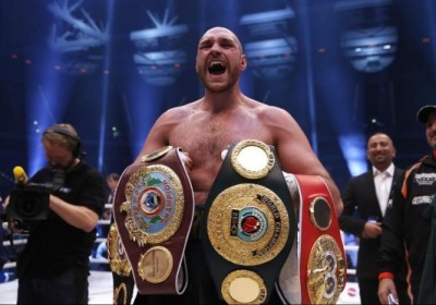 Tyson Fury celebrates after beating Wladimir Klitschko, Nov. 28, 2015.