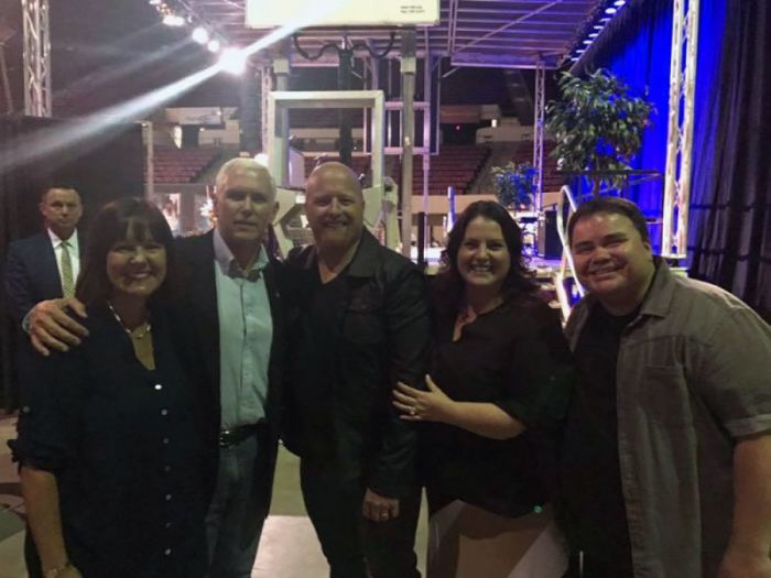 Selah pose with Vice President Mike Pence and his wife, Karen, at Provision International, Billings, Montana, May 12, 2017.