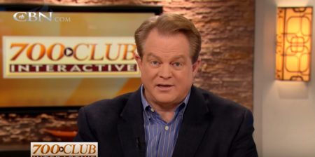 Gordon Robertson on the set of 'The 700 Club,' shares about his miraculous healing from cerebral malaria, February 2015.