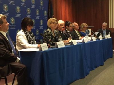 Commissioners with the United States Commission on International Religious Freedom participate in a discussion about the commission's 2017 annual report released in April on May 17, 2017 at the Government Publishing Office in Washington, D.C.