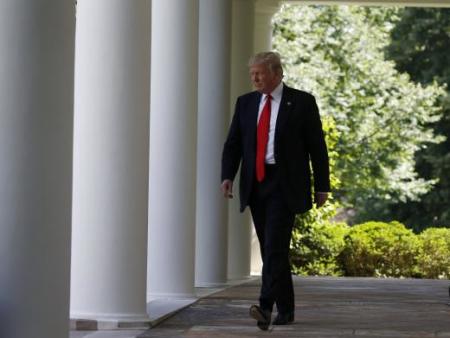 U.S. President Donald Trump arrives to announce his decision that the United States will withdraw from the landmark Paris Climate Deal, Washington D.C. June 01, 2017