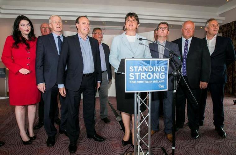 Leader of the Democratic Unionist Party (DUP) Arlene Foster addresses journalists in Belfast, Northern Ireland, June 9, 2017.