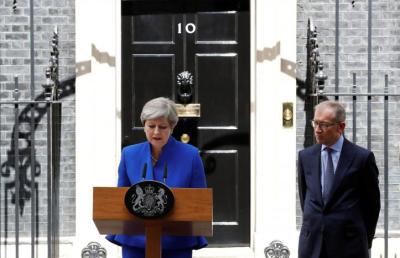 Britain's Prime Minister Theresa May addresses the country after Britain's election at Downing Street in London, Britain, June 9, 2017.