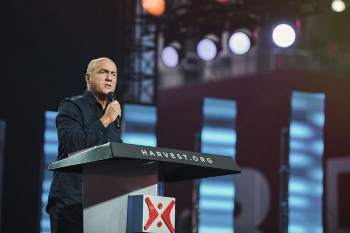 Evangelist Greg Laurie shares the gospel at the Harvest America event at the University of Phoenix stadium in Phoenix, Arizona on June 11, 2017.