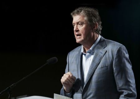 SBC President Steve Gaines addresses messengers at the Annual Meeting of the Southern Baptist Convention in Phoenix, Arizona, on June 13, 2017.