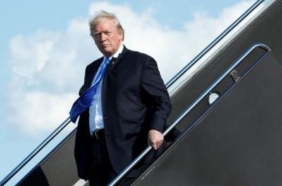 U.S. President Donald Trump arrives at Newark International airport in Newark, New Jersey in June 2017.