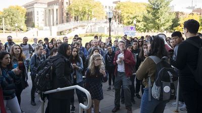 About 200 students met at University of Minnesota to protest episodes of racism and bigotry on campus.