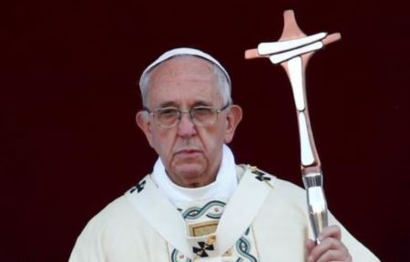 A photo of Pope Francis leading a Corpus Domini mass in Rome's Basilica of St. John in Italy on July 18, 2017.