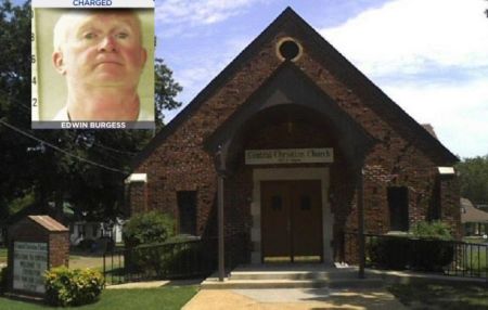 Edwin Burgess, 54 (inset), is accused of raping a 10-year-old girl inside the basement of Central Christian Church in Covington, Tennessee.