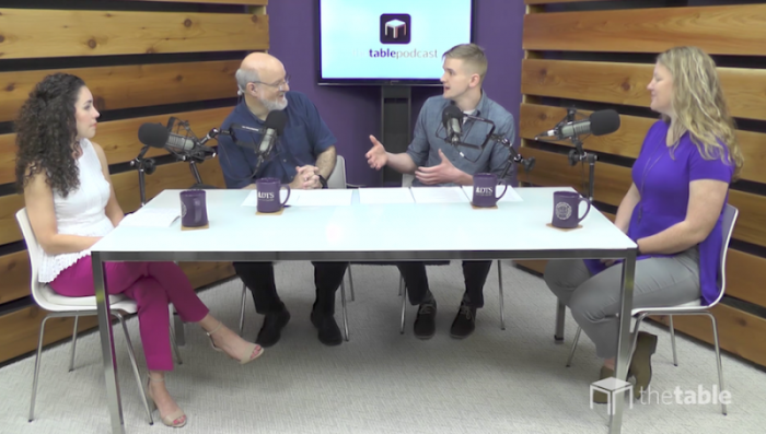 (L to R) Kat L. Armstrong, Darrell L. Bock, Sam Eaton, and Nika Spaulding talk about millennials leaving the church during 'The Table' podcast, July 18, 2017.