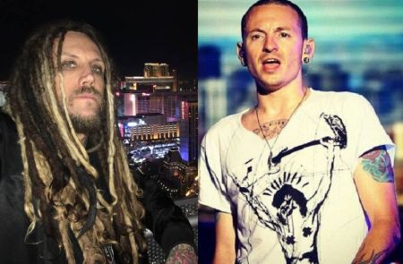 Korn co-founder Brian 'Head' Welch (L) and the late Linkin Park frontman, Chester Bennington (R).