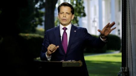 Anthony Scaramucci speaks during an on air interview at the White House in Washington, U.S., July 26, 2017.