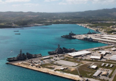 Navy vessels are moored in port at the U.S. Naval Base Guam at Apra Harbor, Guam March 5, 2016.