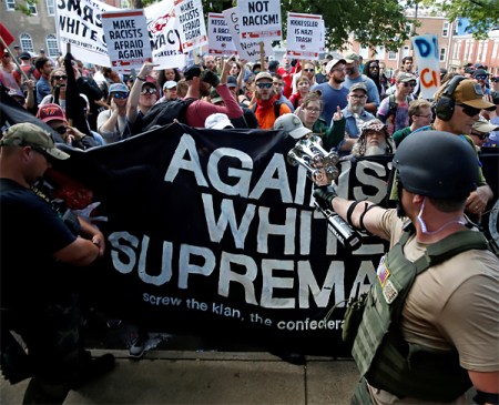 White nationalists are met by a group of counter-protesters in Charlottesville.