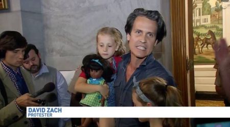 David Zach with his two daughters outside of the Tennessee Capitol, August 14, 2017.