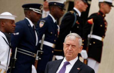 U.S. Defense Secretary Jim Mattis awaits the arrival of Vietnamese Defense Minister Gen. Ngo Xuan Lich at the Pentagon in Arlington, Virginia, U.S., August 8, 2017.