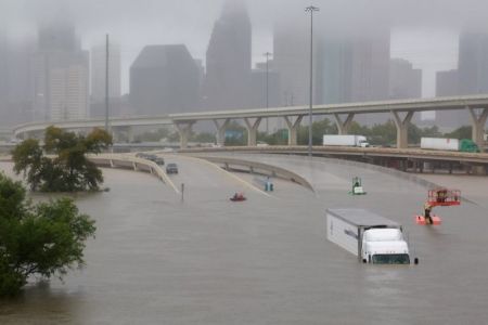 Houston's Interstate highway 45 is flooded on August 27, 2017.