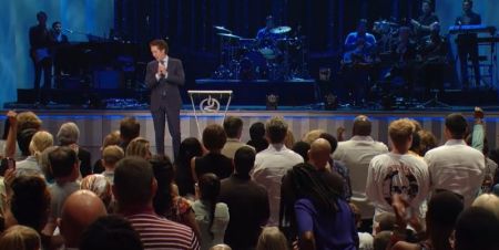 Pastor Joel Osteen preaches at Lakewood Church in Houston, Texas, September 3, 2017.