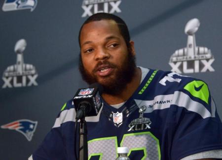 Seattle Seahawks defensive end Michael Bennett at a press conference at Arizona Grand in advance of Super Bowl XLIX, Phoenix, Arizona, January 29, 2015.