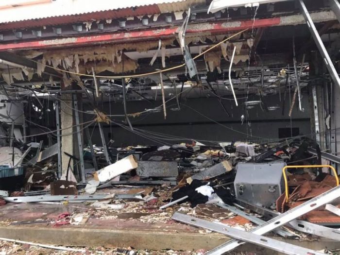 Debris lays on the ground at an emergency shelter where Jonathan Falwell and his wife, Shari, took refuge from Hurricane Irma on the Caribbean island of Saint Martin before they were moved shortly before the building's roof ripped off. The photo was posted to Facebook by Jonathan Falwell on Sept. 6, 2017.