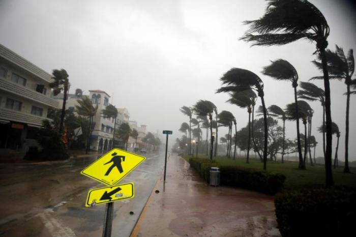 Heavy wind is seen along Ocean Drive in South Beach, Miami, Florida, September 10, 2017.