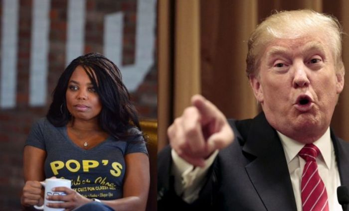 President Donald Trump (R) and ESPN co-host Jemele Hill (L).