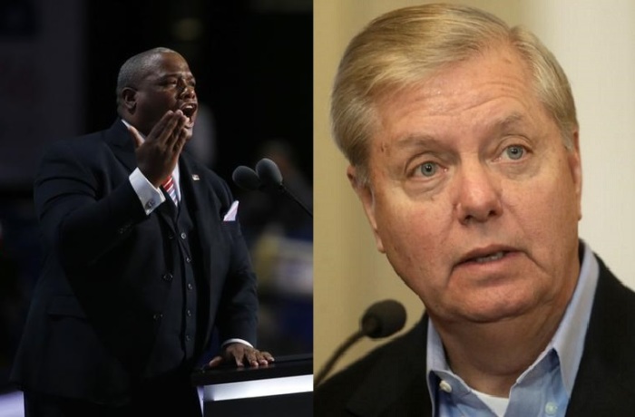 Pastor Mark Burns (L) and Republican Sen. Lindsey Graham from South Carolina.