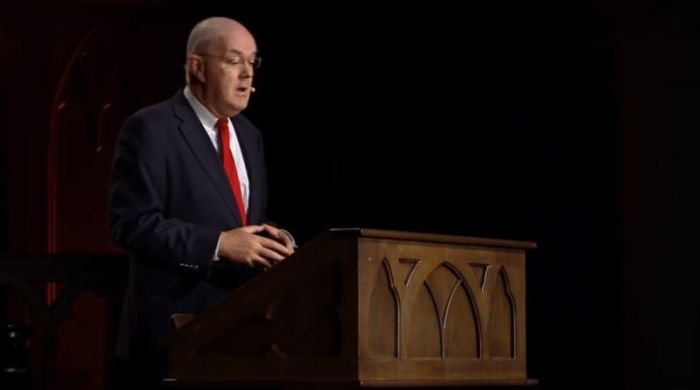 Derek W.H. Thomas, senior minister of the First Presbyterian Church in Columbia, South Carolina, and Chancellor's pofessor of Systematic and Pastoral Theology at Reformed Theological Seminary, giving remarks at Ligonier Ministries' Reformation 500 Celebration event at Sanford, Florida, on October 30, 2017.