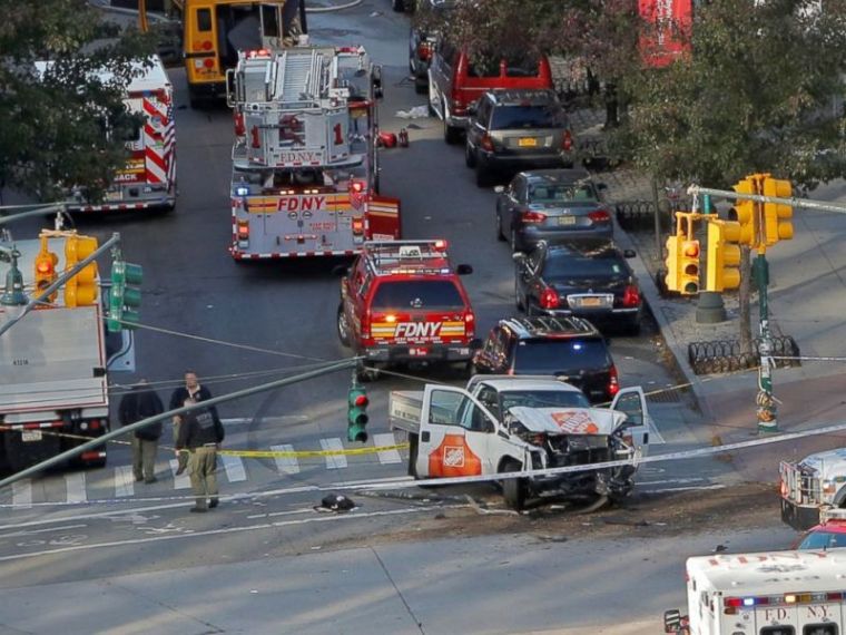 Emergency crews attend the scene of an alleged shooting incident on West Street in Manhattan, New York, U.S., October 31 2017.