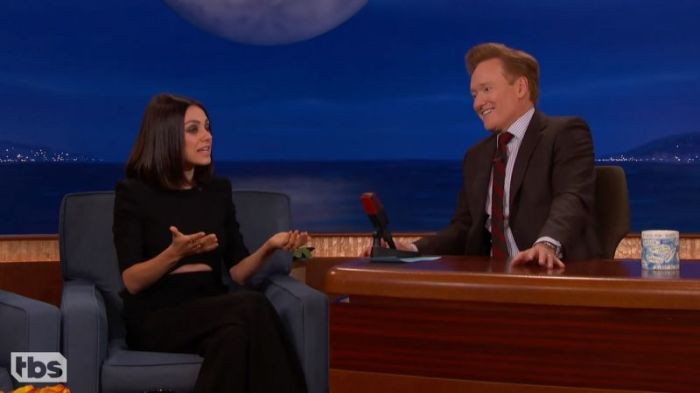 Mila Kunis in an interview with Conan O'Brien on November 2, 2017.