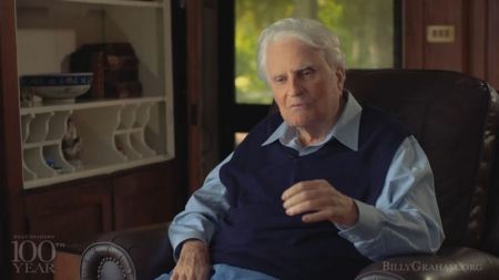 North Carolina evangelist Billy Graham in a video on his 99th birthday on November 7, 2017.