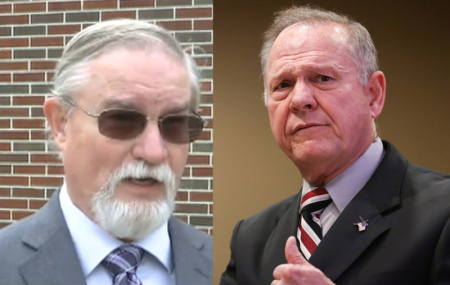 Republican Senate candidate and Southern Baptist Alabama Judge Roy Moore (R) and his pastor at Gallant First Baptist Church, Tom Brown (L).