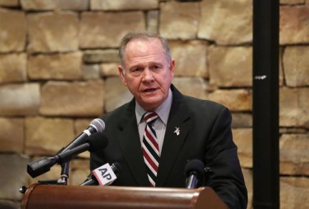 Judge Roy Moore speaks as he participates in the Mid-Alabama Republican Club's Veterans Day Program in Vestavia Hills, Alabama, U.S., November 11, 2017.