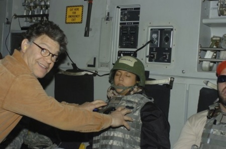 Al Franken grabs at the breast region of talk show host Leeann Tweeden during a return flight from a USO tour in 2006.