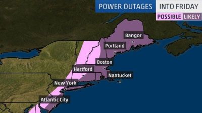 Power outage potential from Winter Storm Grayson in January 2018 in the U.S.