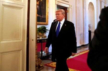 U.S. President Donald Trump arrives at a working session with mayors at the White House in Washington, U.S., January 24, 2018.