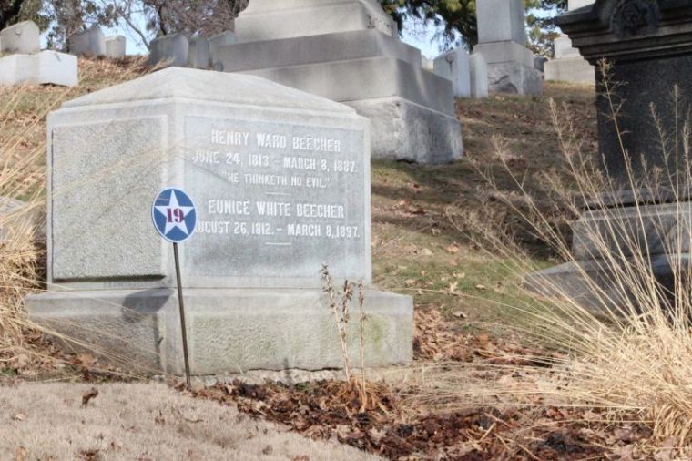 Henry Ward Beecher's final resting place at Greenwood Cemetery in Brooklyn, New York.