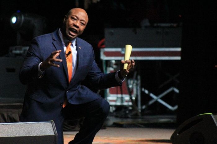 United States Sen. Tim Scott, R-S.C., speaks at the Council for Christian Colleges and Universities' 2018 International Forum in Grapevine, Texas, on February 2, 2018.