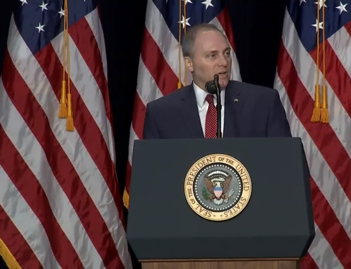 Republican Rep. Steve Scalise speaks at the National Prayer Breakfast in Washington D.C. on Thursday February 8, 2018.