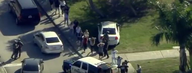 A shooter is at large in the town of Parkland, Florida, following a mass casualty shooting at Marjory Stoneman Douglas High School on February 14, 2018.