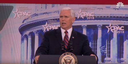 Vice President Mike Pence delivering remarks at the Conservative Action Political Conference on Thursday, February 22, 2018.