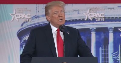 President Donald Trump giving remarks at the Conservative Political Action Conference on Friday, February 23, 2018.