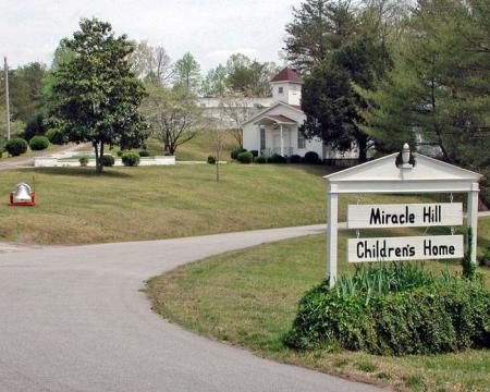 A sign for the Miracle Hill Children's Home in Pickens, South Carolina