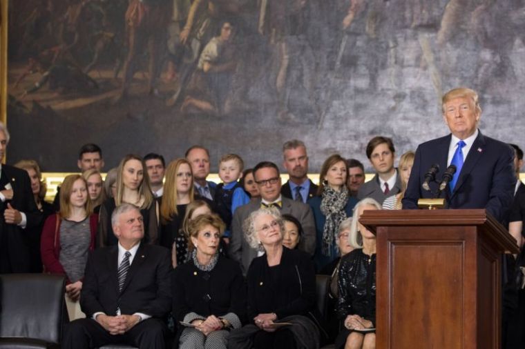 Donald Trump speaking as Billy Graham lies in honor at the U.S. Capitol, Feb. 28, 2018.