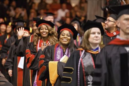 Students walk during a 2017 graduation ceremony at Azusa Pacific University.