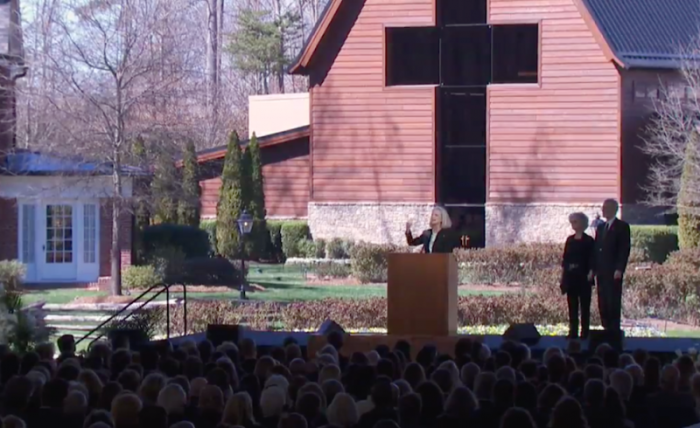 Anne Graham Lotz speaks at the funeral of her father, Billy Graham, the renowned evangelist who died at 99, in Charlotte, N.C., on March 2, 2018.