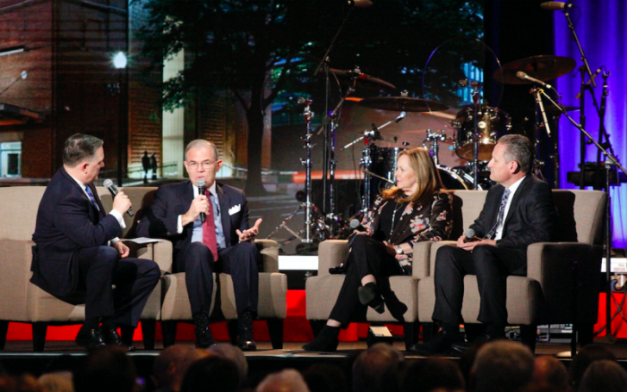 Museum of the Bible president Cary Summers, Steve Green, chairman of the board for Museum of the Bible, and his wife, Jackie, were interviewed by NRB President & CEO Dr. Jerry A. Johnson during the opening session of the 75th annual NRB Convention held at the Gaylord Opryland Resort & Convention Center.