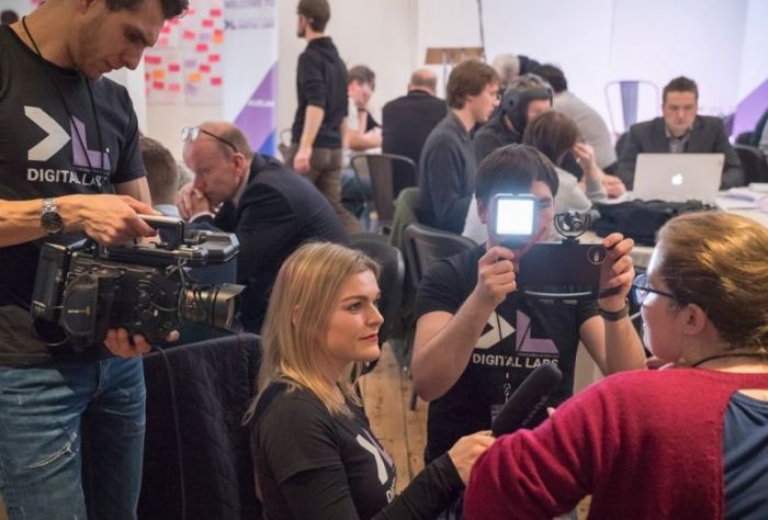 The Church of England Digital team streaming video updates throughout the day using Facebook Live on February 23, 2018 in London.